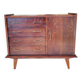 Large vintage chest of drawers with four drawers and one door in oak, circa 1960s
