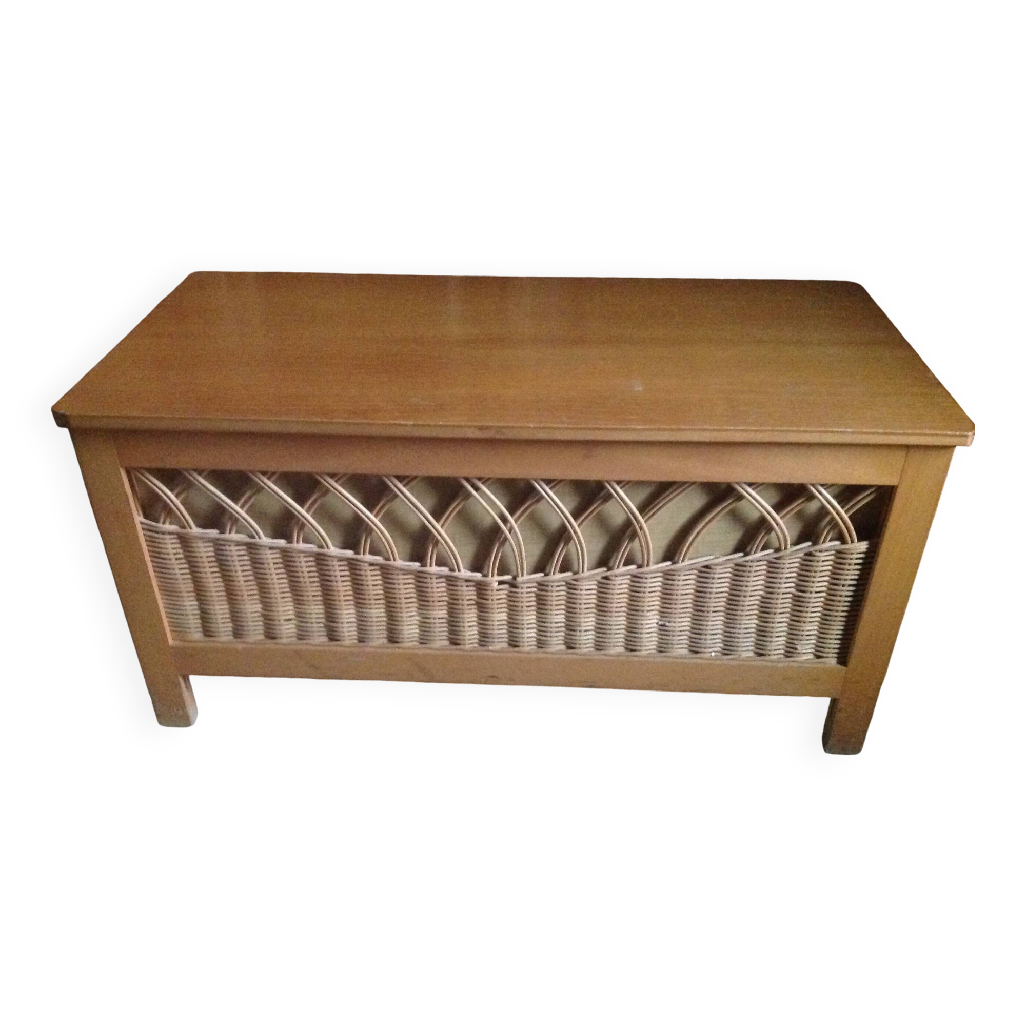 Vintage wooden and rattan toy chest
