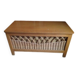 Vintage wooden and rattan toy chest