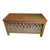 Vintage wooden and rattan toy chest