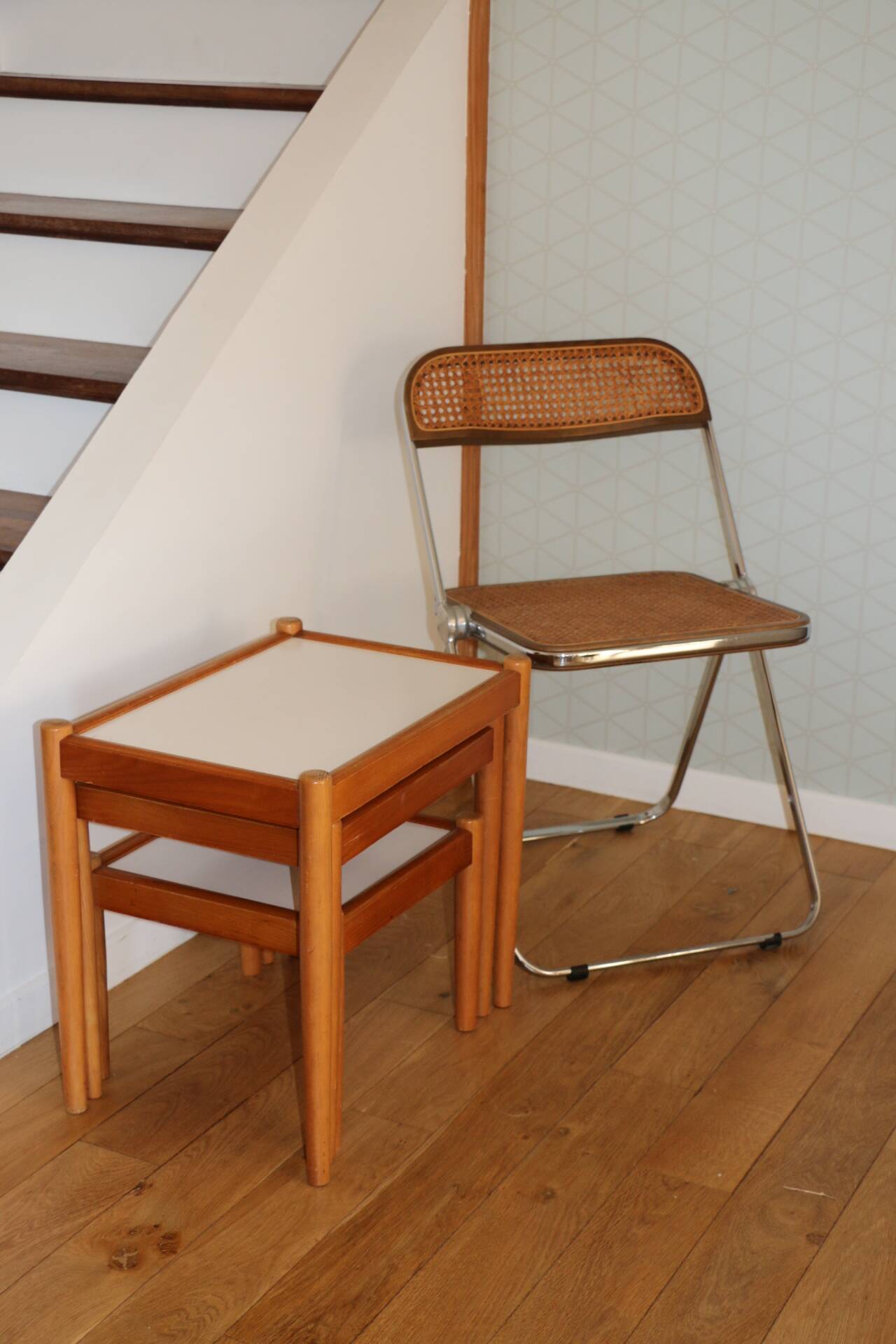 3 tables gigognes hêtre mélaminé blanc