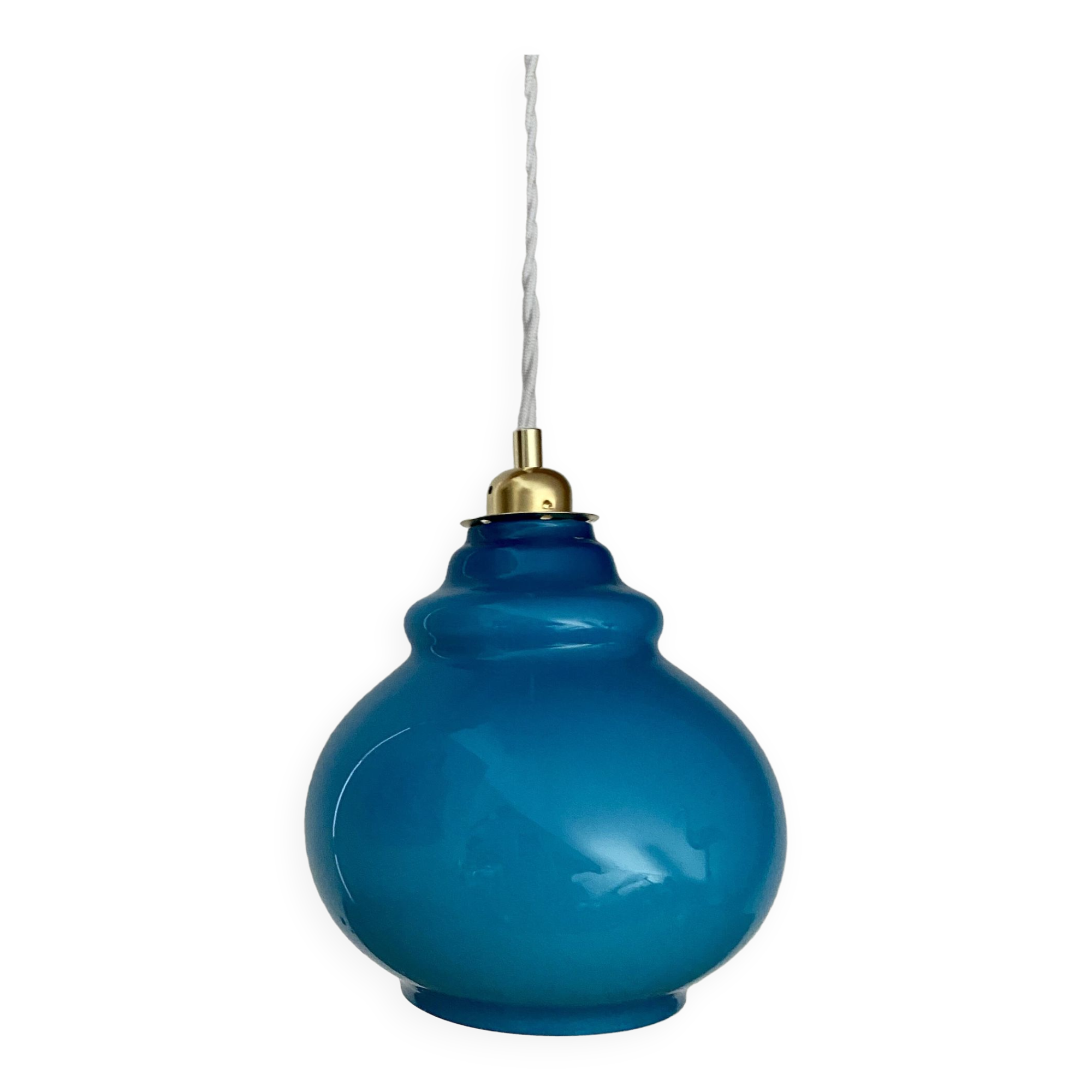 Vintage globe pendant light in blue opaline