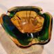 Murano green and yellow blown glass ashtray, 1970