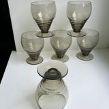 Set of 6 small art deco design wine glasses in smoked glass 30-40s