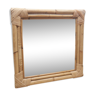 Miroir carré rotin