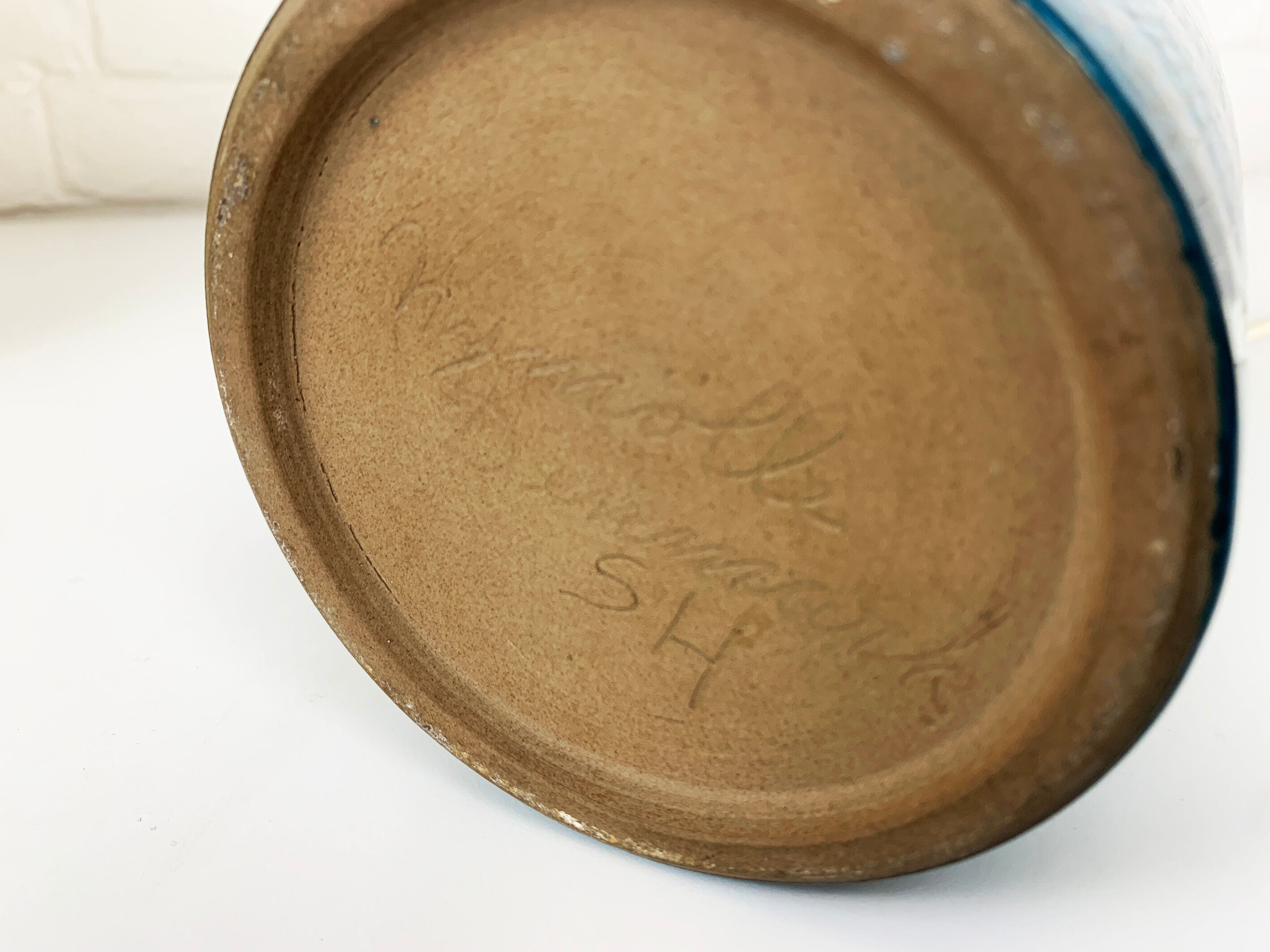 Scandinavian ceramic table lamp, raffia lampshade, Nymølle pottery, Denmark 1960s