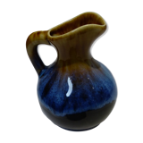 Small vintage ceramic pitcher Blue and brown black reflections