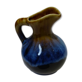 Small vintage ceramic pitcher Blue and brown black reflections