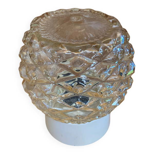 Plafonnier ancien corodex verre moulé + support bakélite blanc vintage