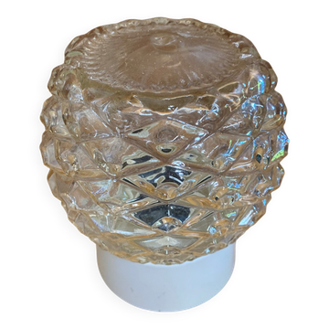 Plafonnier ancien corodex verre moulé + support bakélite blanc vintage