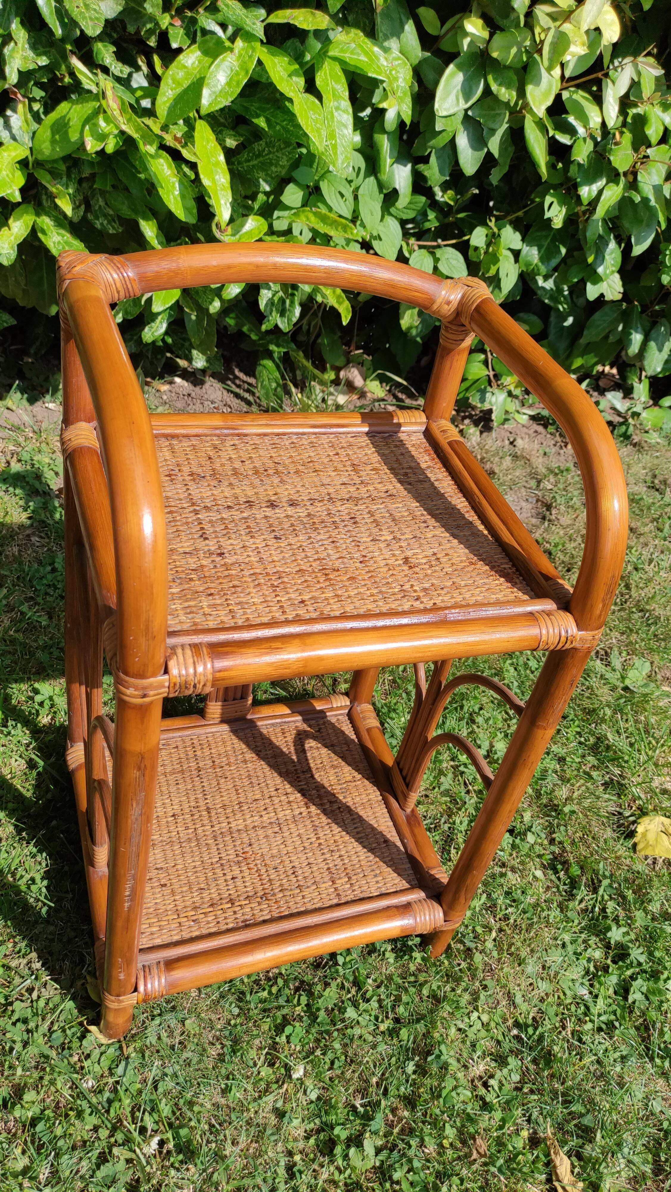 Bamboo and rattan bedside table pair