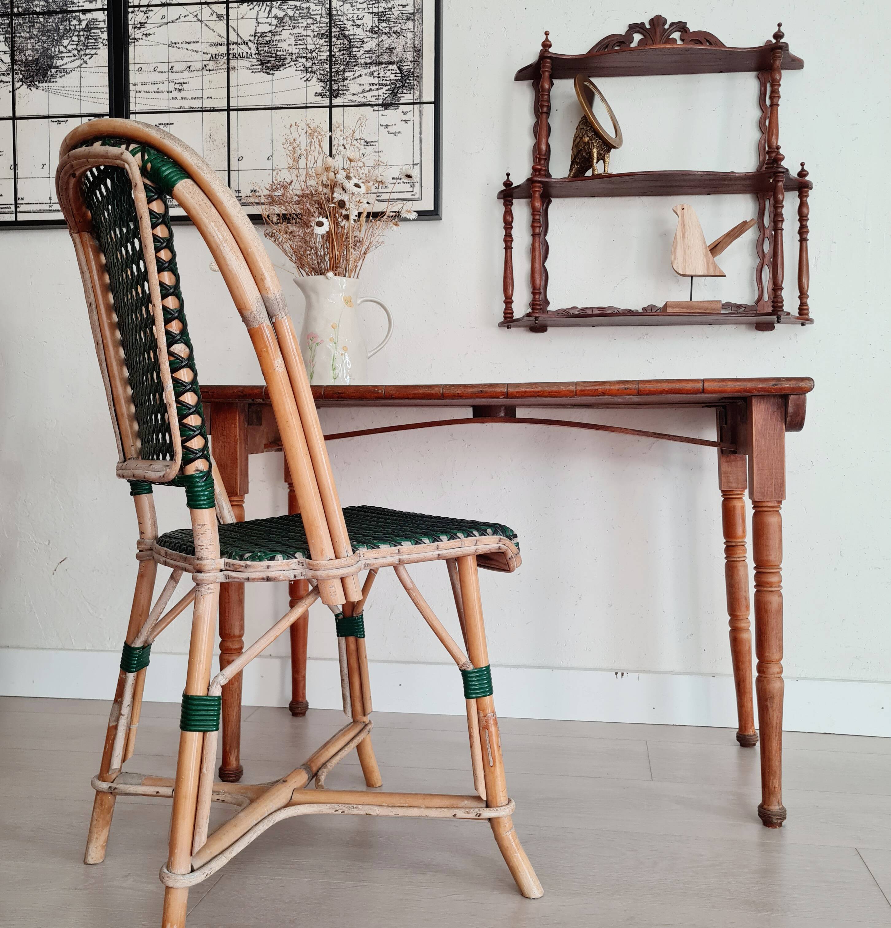 Old wooden table with turned legs - speckled top