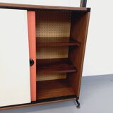 Vintage Italian modular shelving unit in melamine with wood decor