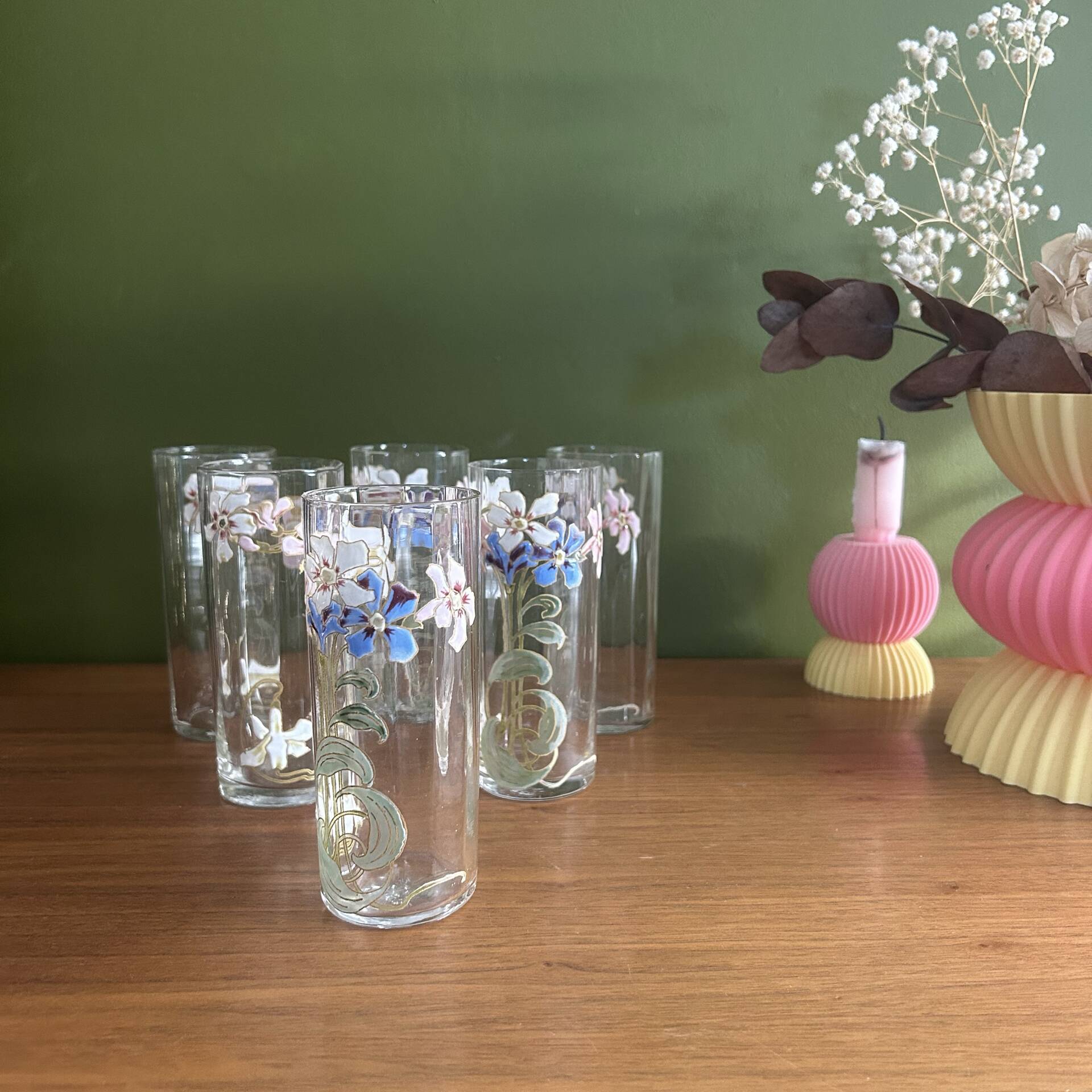 Set of carafe and 6 Legras glasses