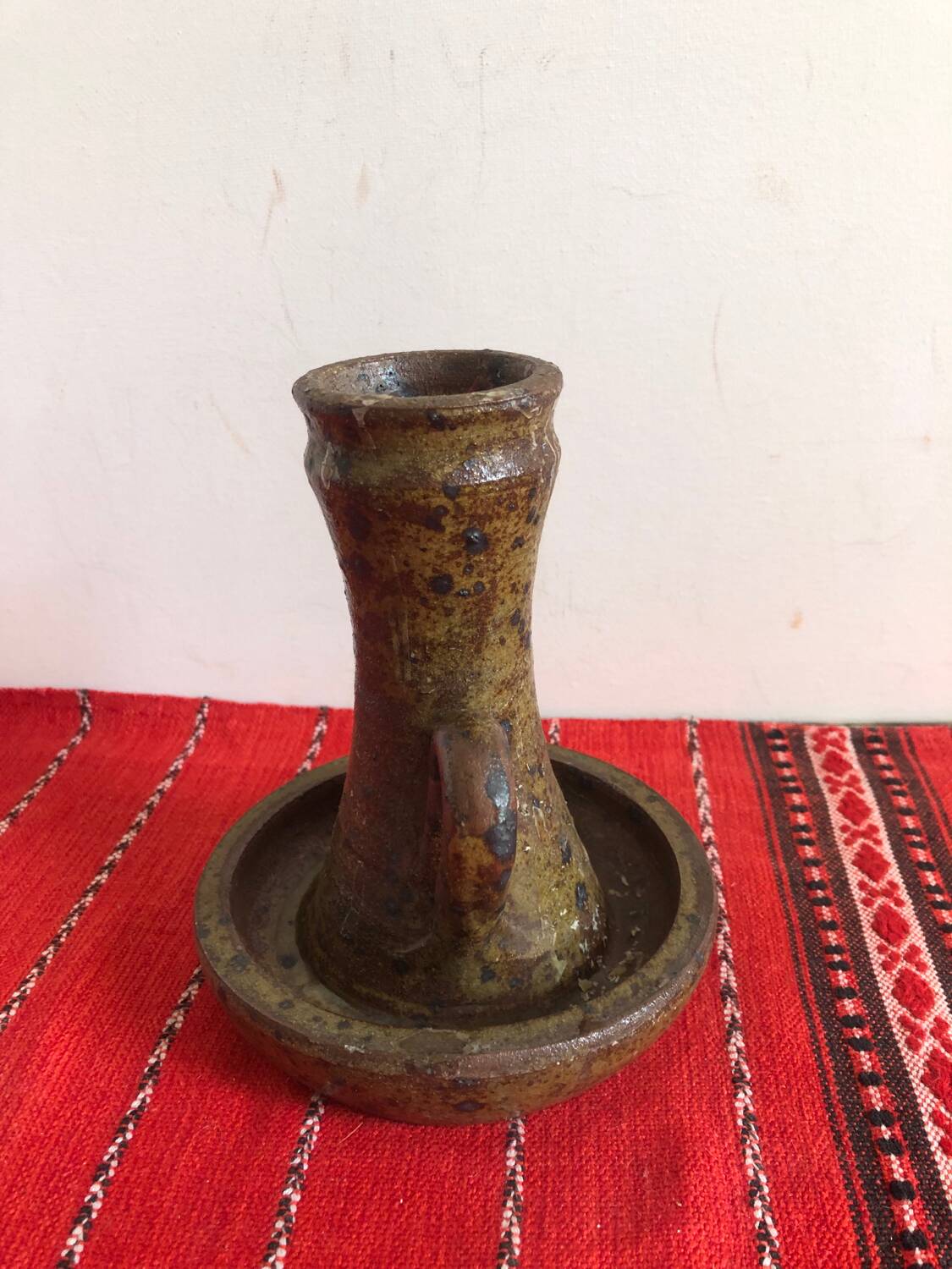 Antique pyrite sandstone candlestick