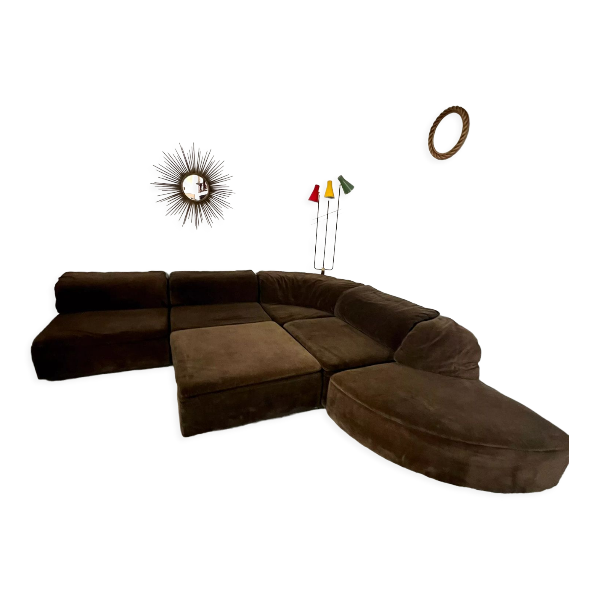 Old vintage modular sofa 6 elements of the 70s velvet / design