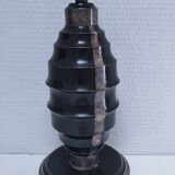 Art Deco metal lamp base with black and silver patina