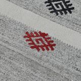 Vintage Turkish Kilim Rug 162x192 cm, Grey Stripes and Colorful Patterns