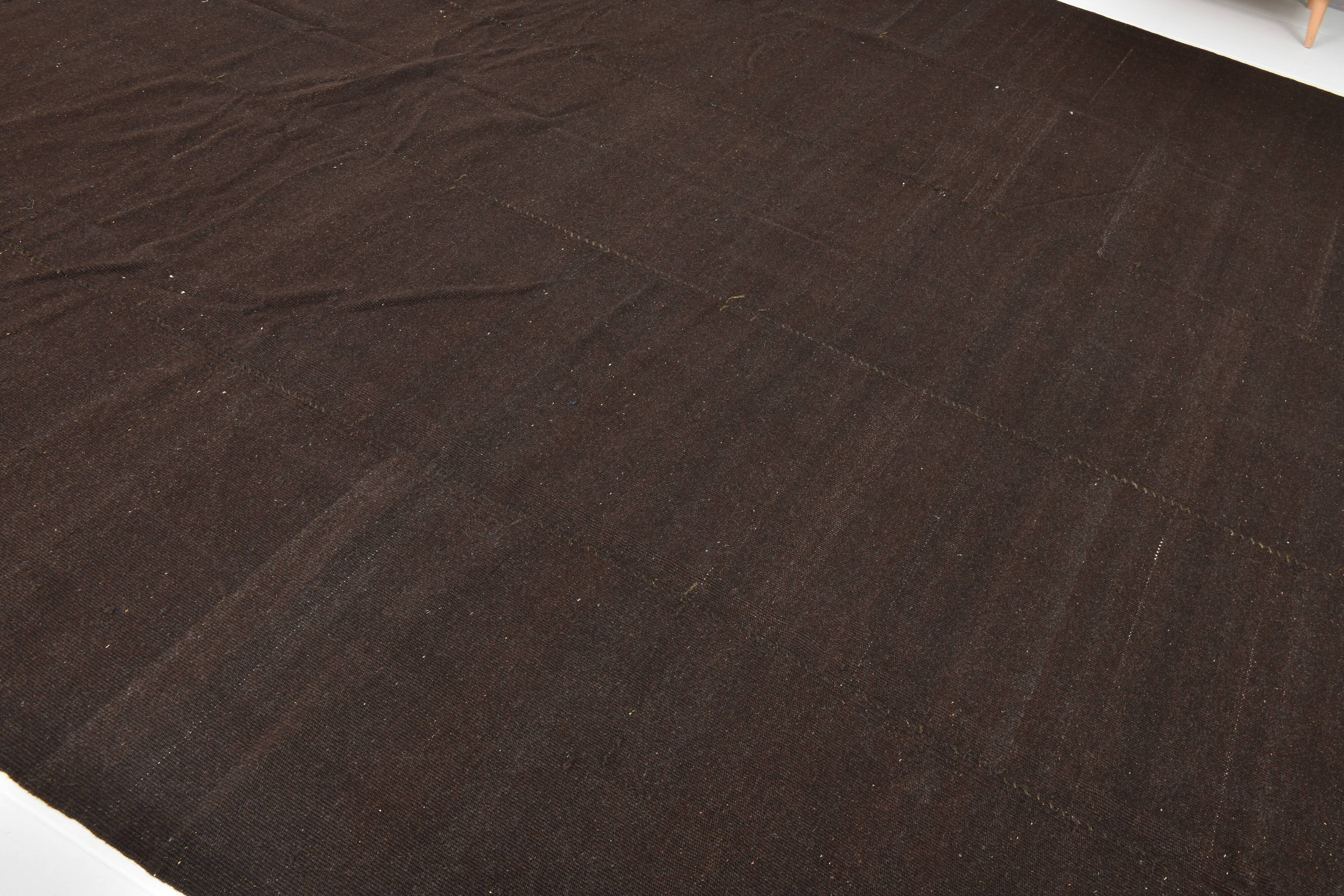 Turkish Dark Brown Modern Vintage Kilim Rug, 320x367Cm