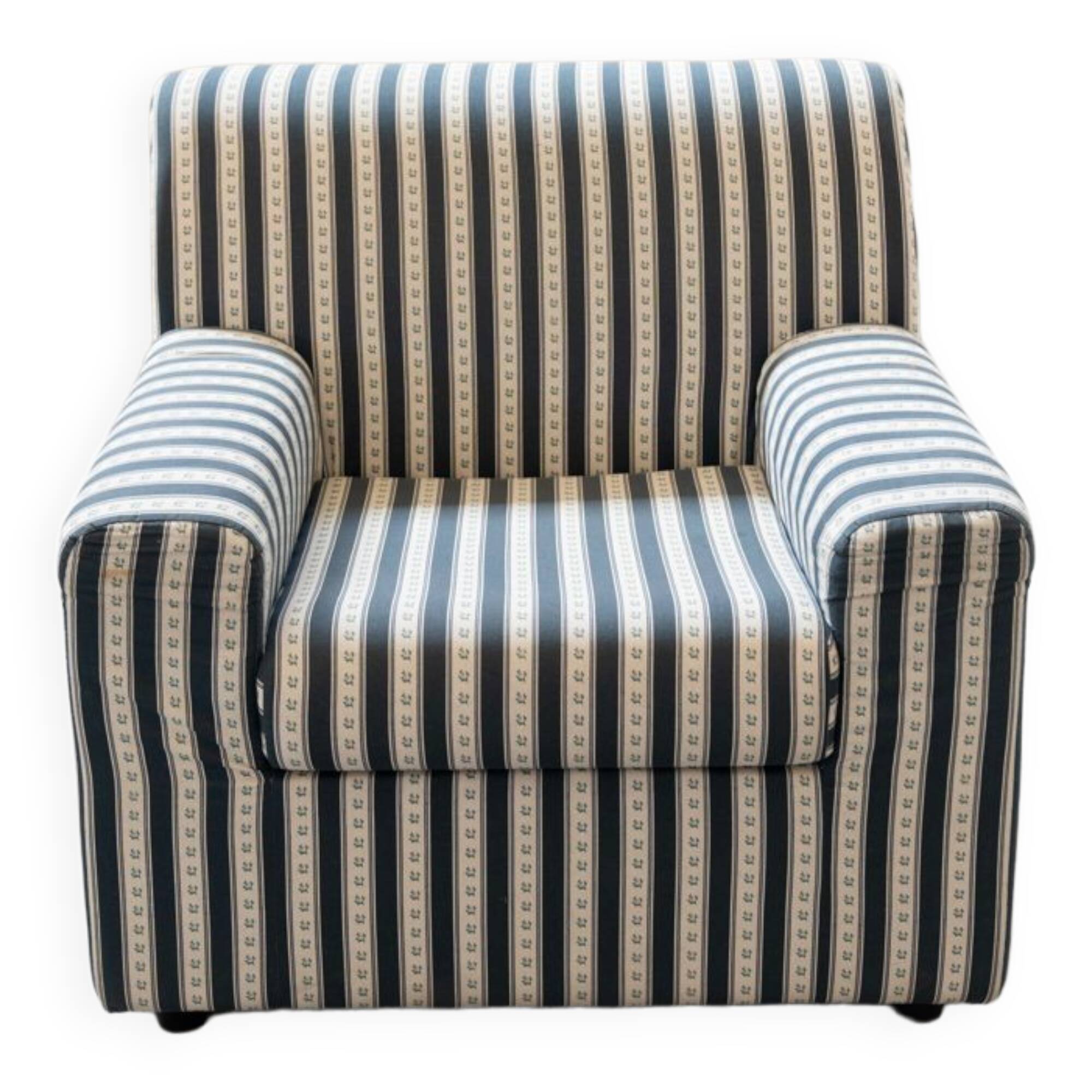Armchair, striped fabric with flowers, 80s/90s