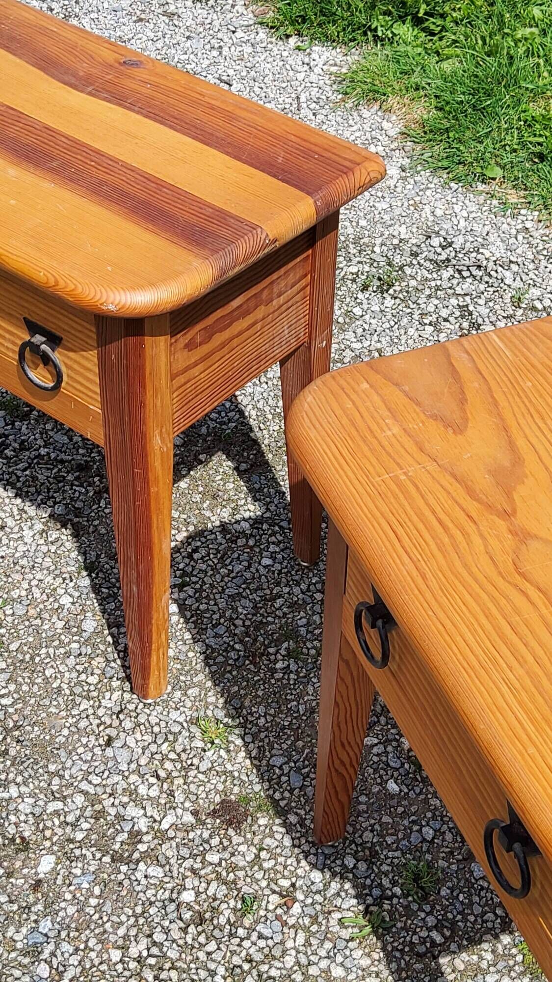 Pair of vintage bedside tables from the 70s in solid pine