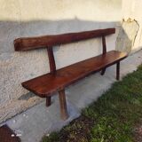 Brutalist bench solid wood 200 cm vintage French 50-60