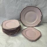 Pink porcelain dessert service with silver edging