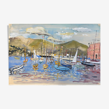 Tableau "port de santa margherita" ligurie 1962 italie henri nourry (1902-1978)