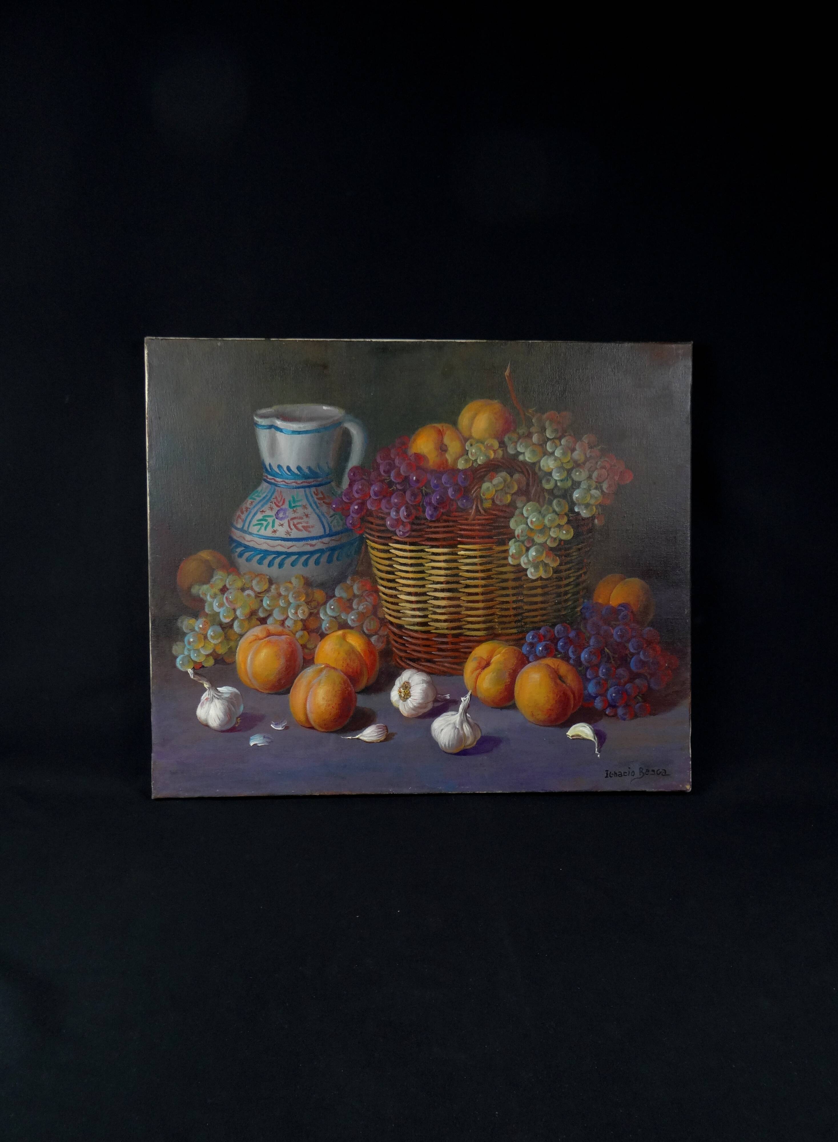 'Cestas de Frutas' (Basket of fruit) Oil on canvas signed Ignacio Besga