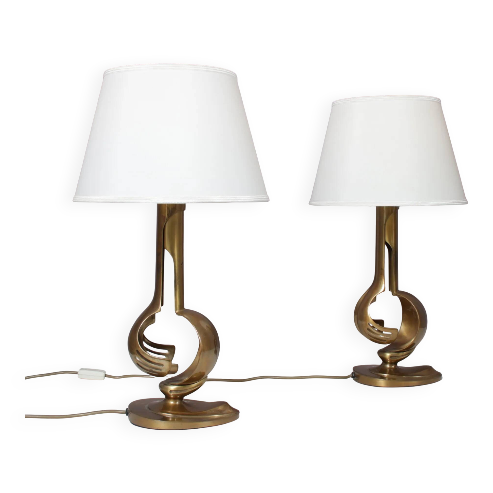 1970s pair of brass table lamps from France