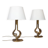 1970s pair of brass table lamps from France