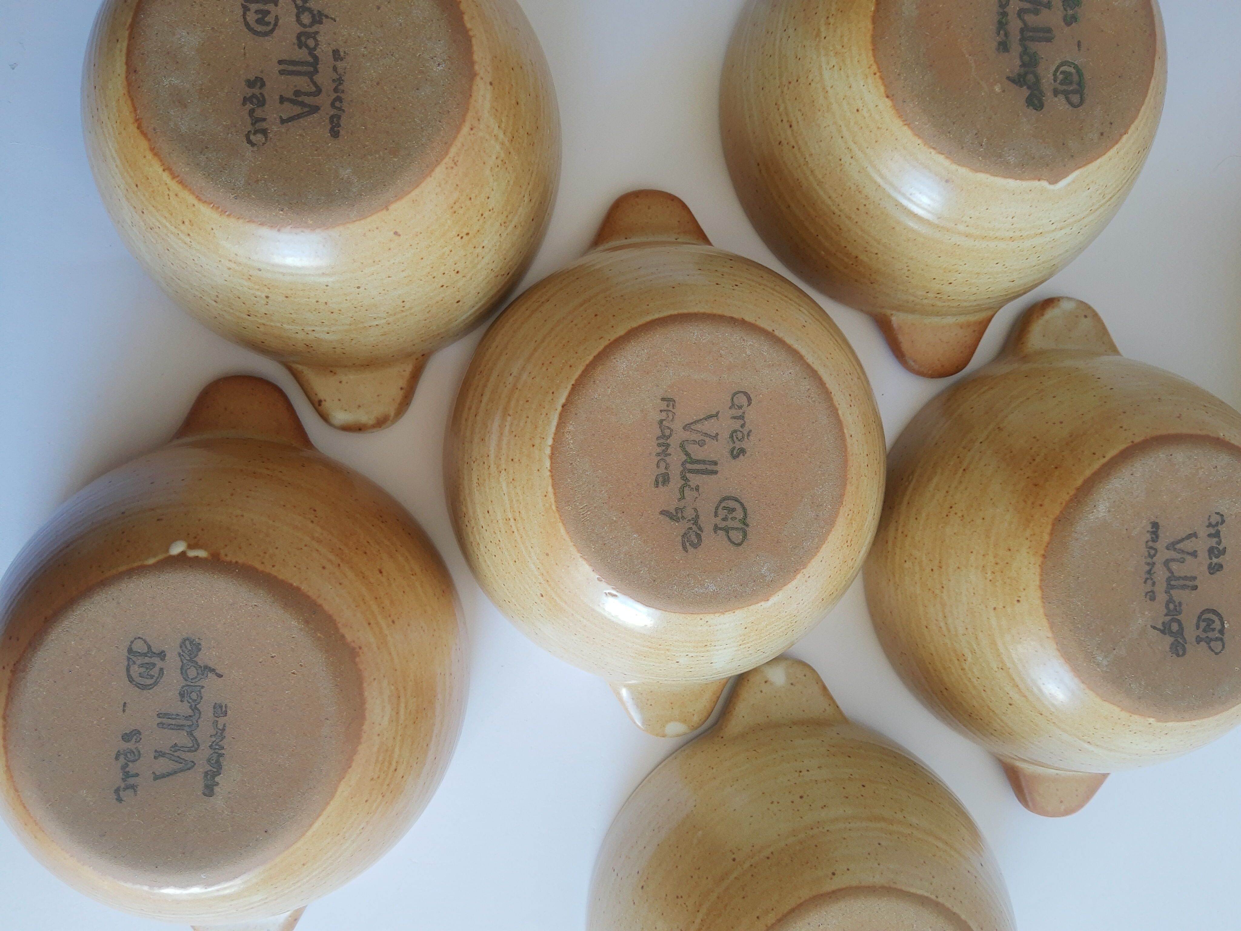 Set of 6 ear bowls in gres cnp gres village France vintage old