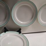 set of 8 Lunéville dessert plates, Regency model, green, white and gold