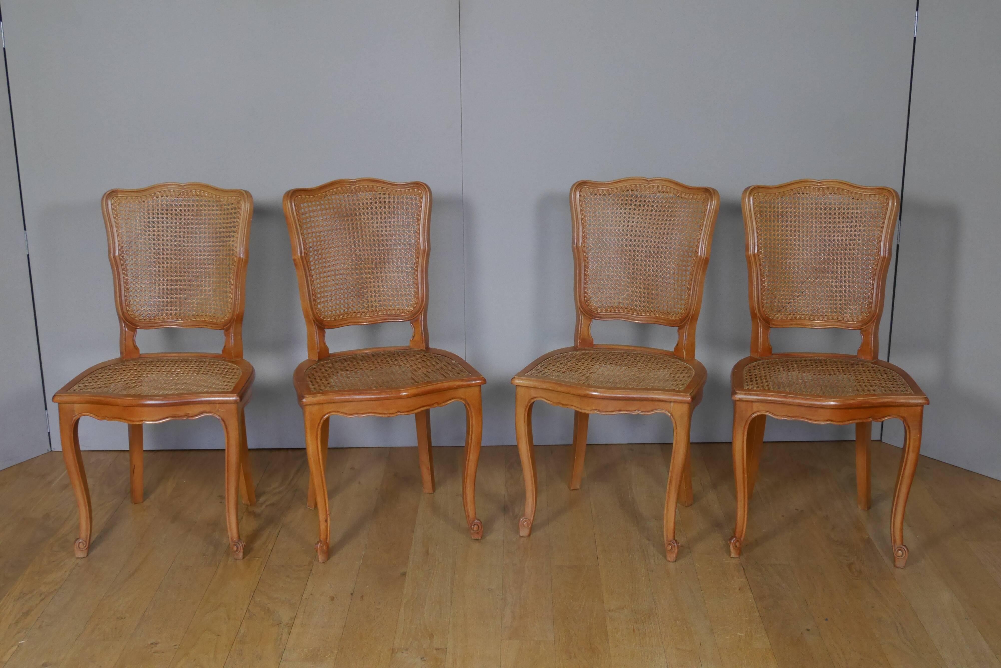 4 Louis XV style canne chairs