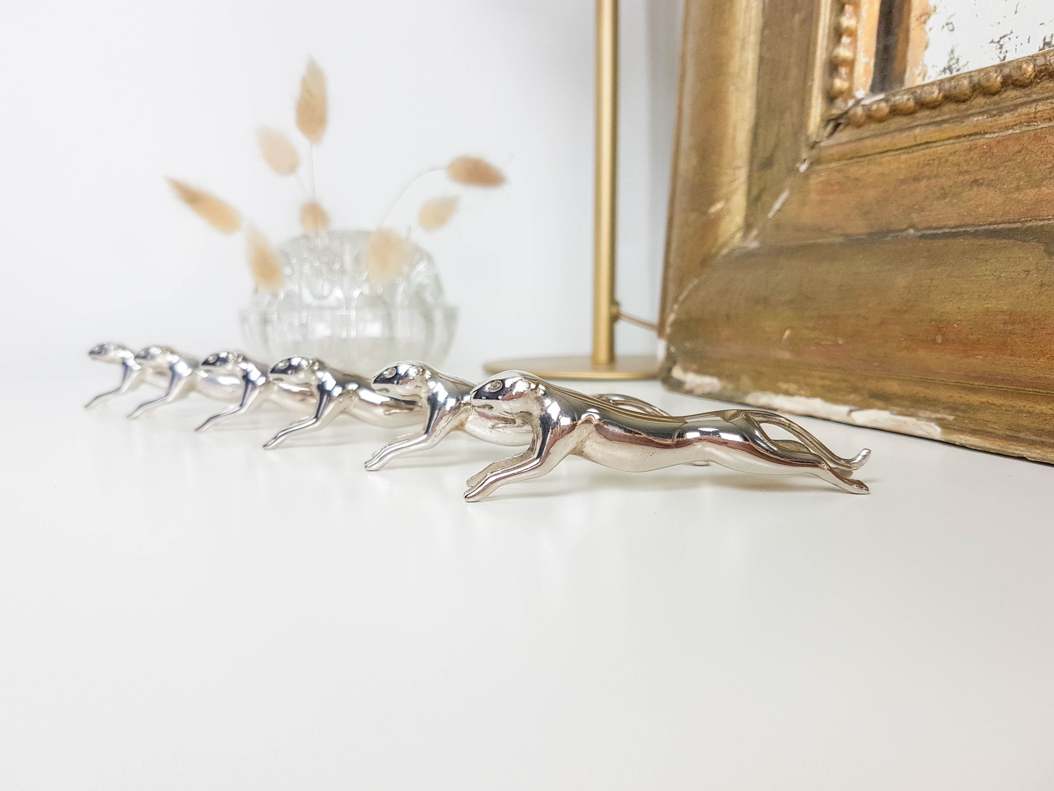 6 Leopard silver metal knife holders