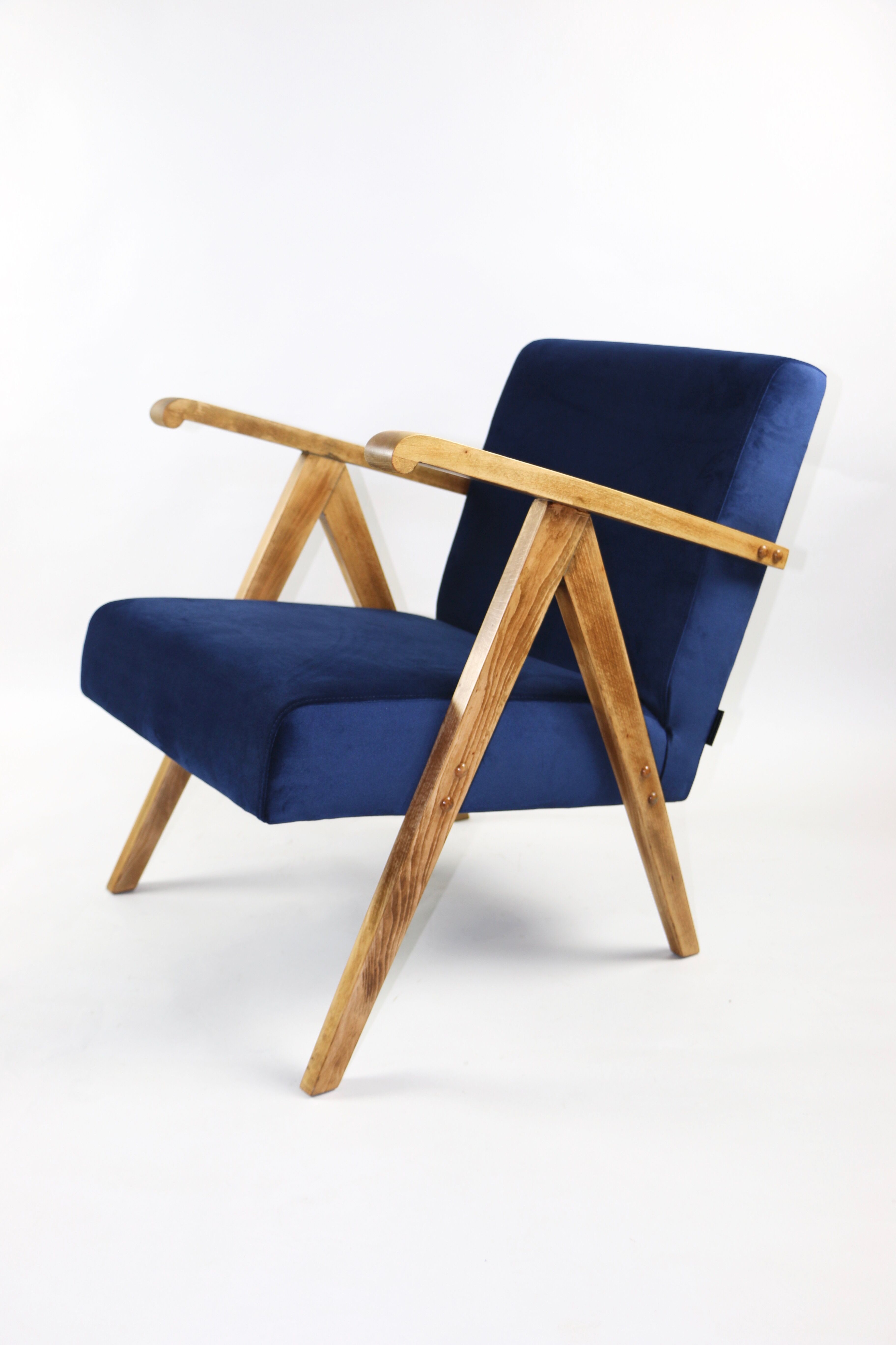 Fauteuils en velours bleu 1970