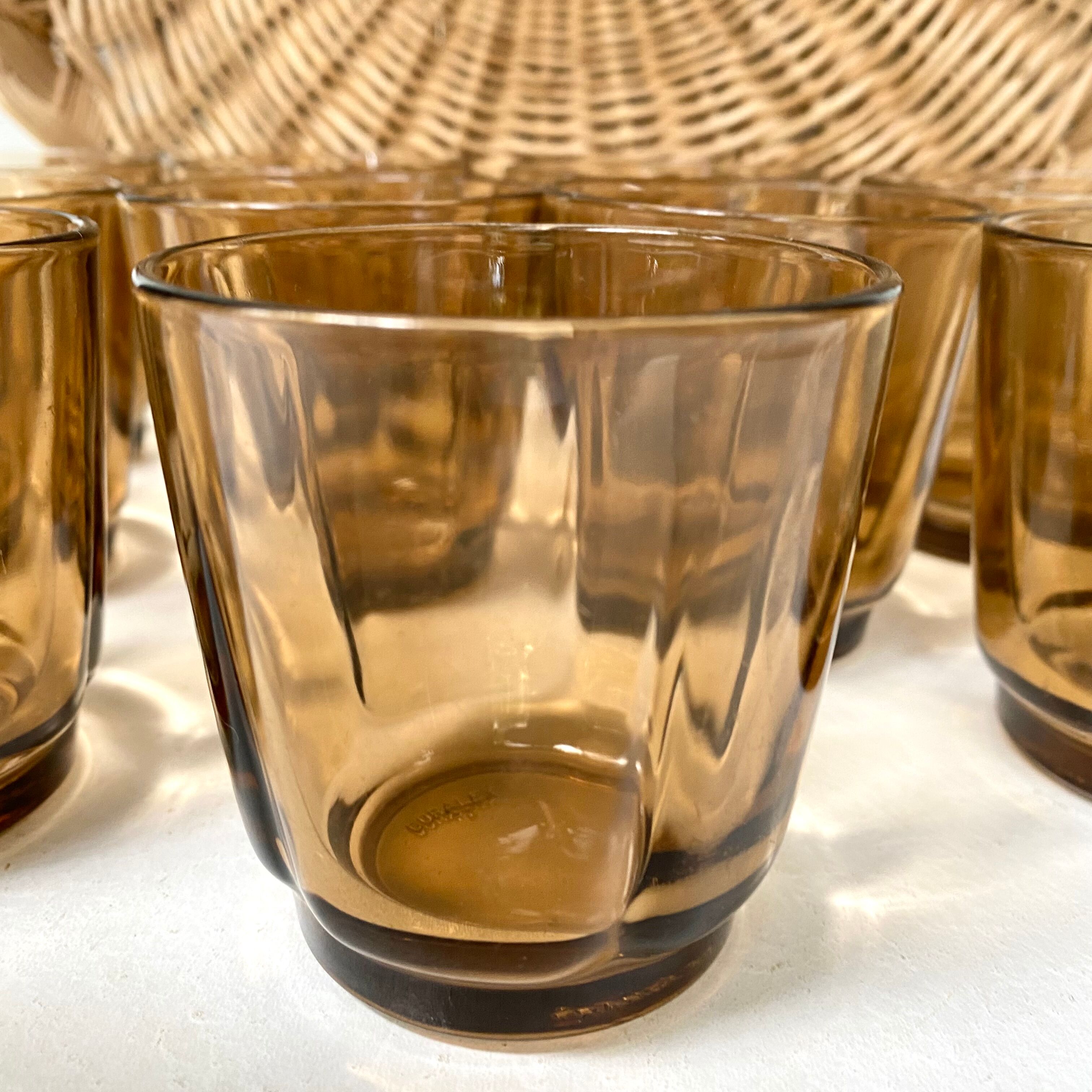 Vintage Duralex smoked water glasses