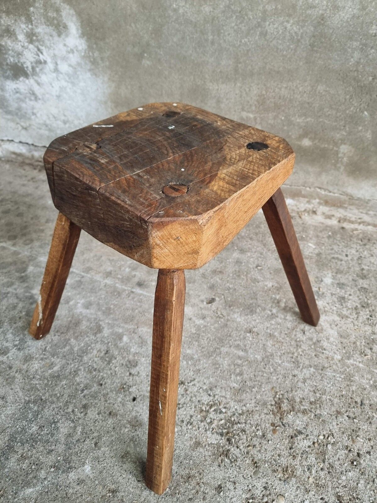 Antique stool oak plant table