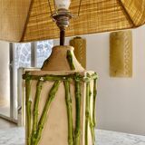 Bamboo-effect ceramic table lamp with lampshades, 1970s