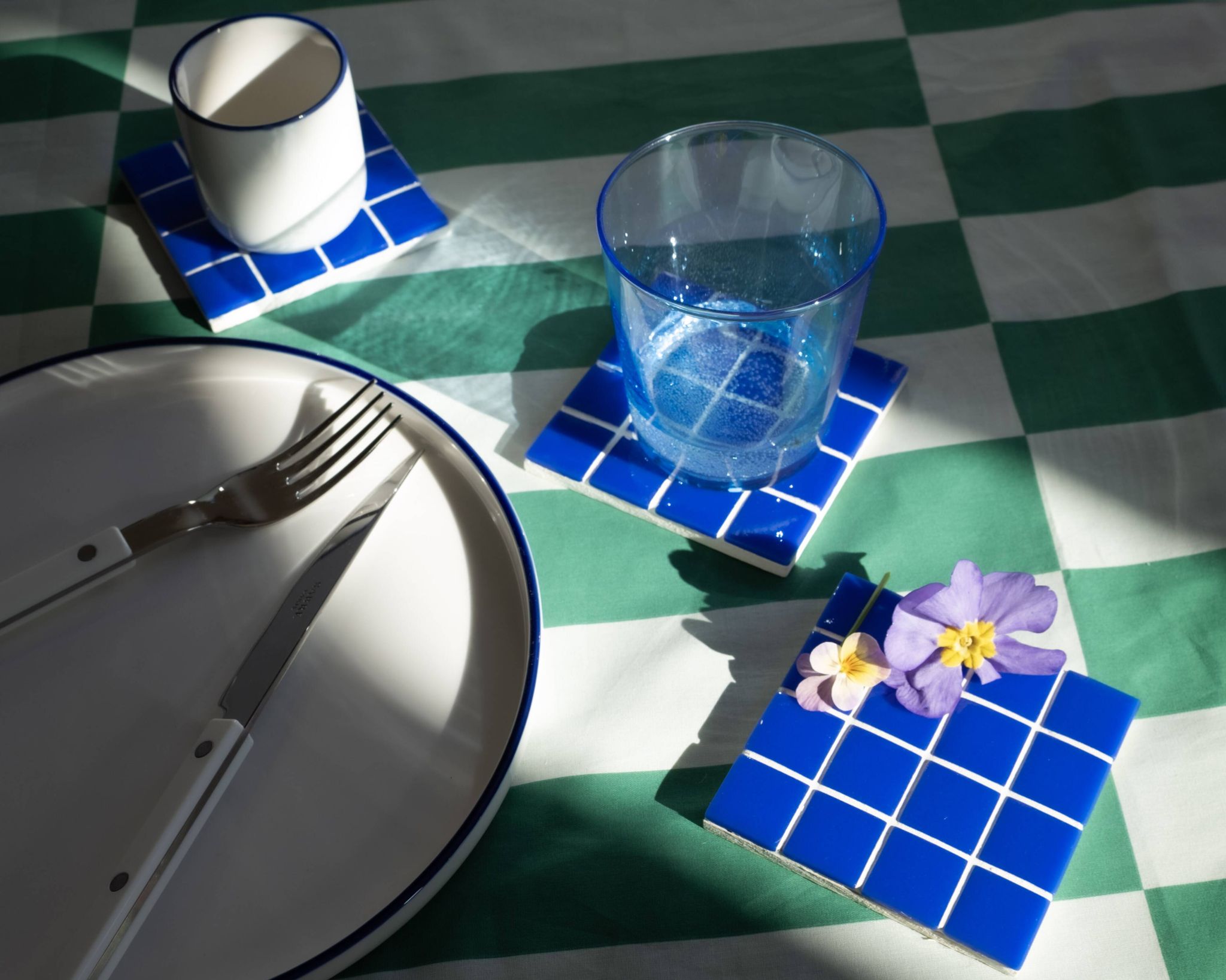 Glass Coasters - Glass Enamels - Mosaic - Handmade - Blue - Set of 6