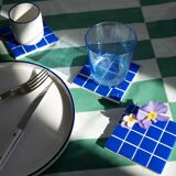 Glass Coasters - Glass Enamels - Mosaic - Handmade - Blue - Set of 6