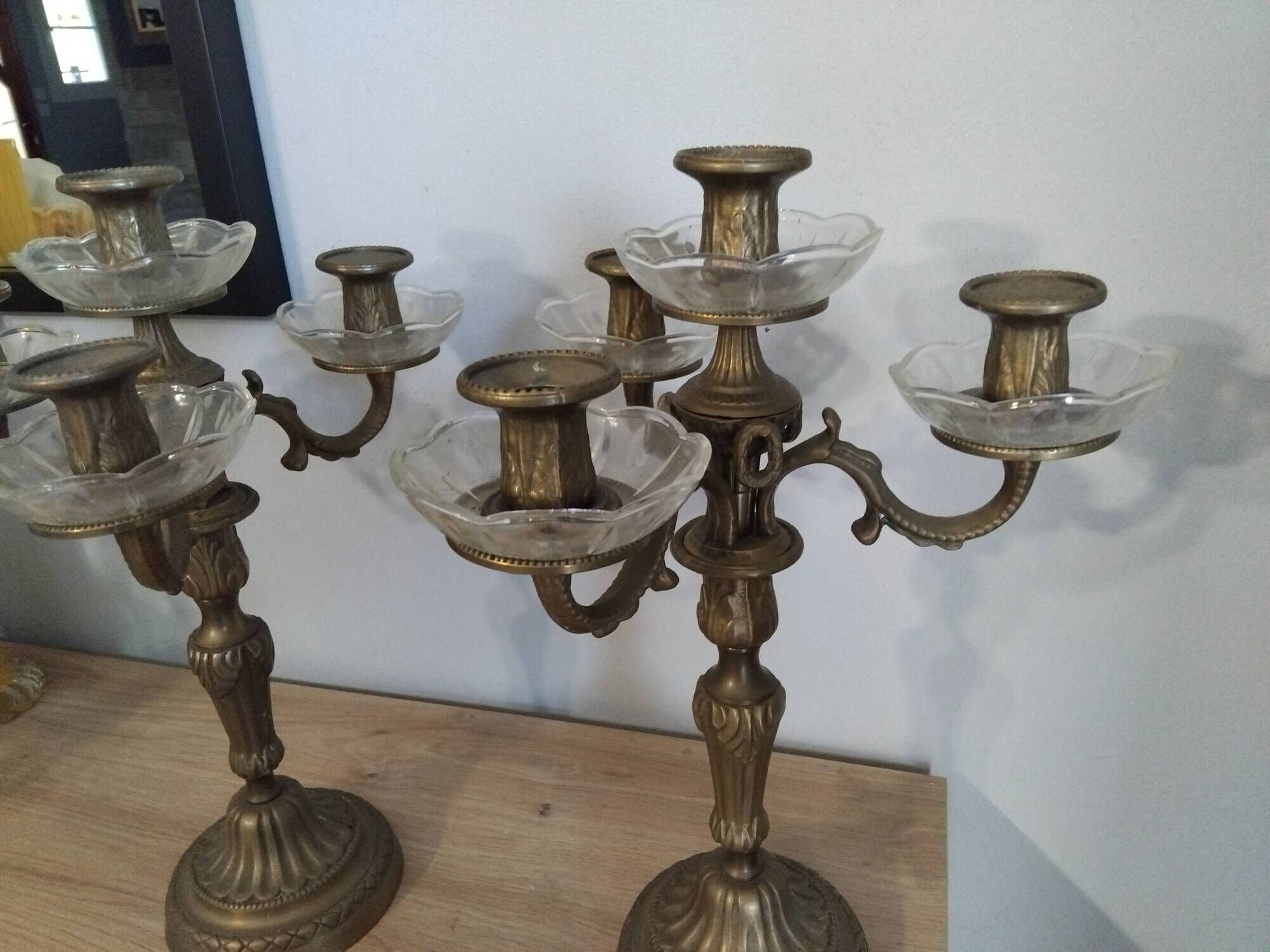 Pair of candelabra candlestick bronze and glass LOUIS XVI antique