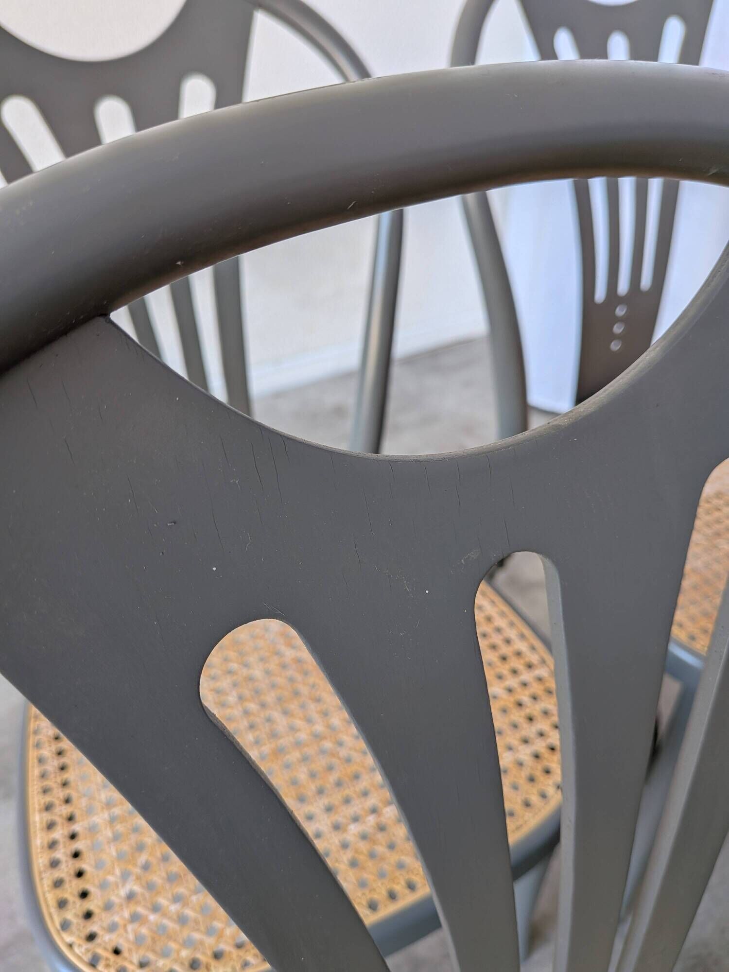 Set of 8 Vintage Gray Bentwood Dining Chair: Thonet Style Cane Seat