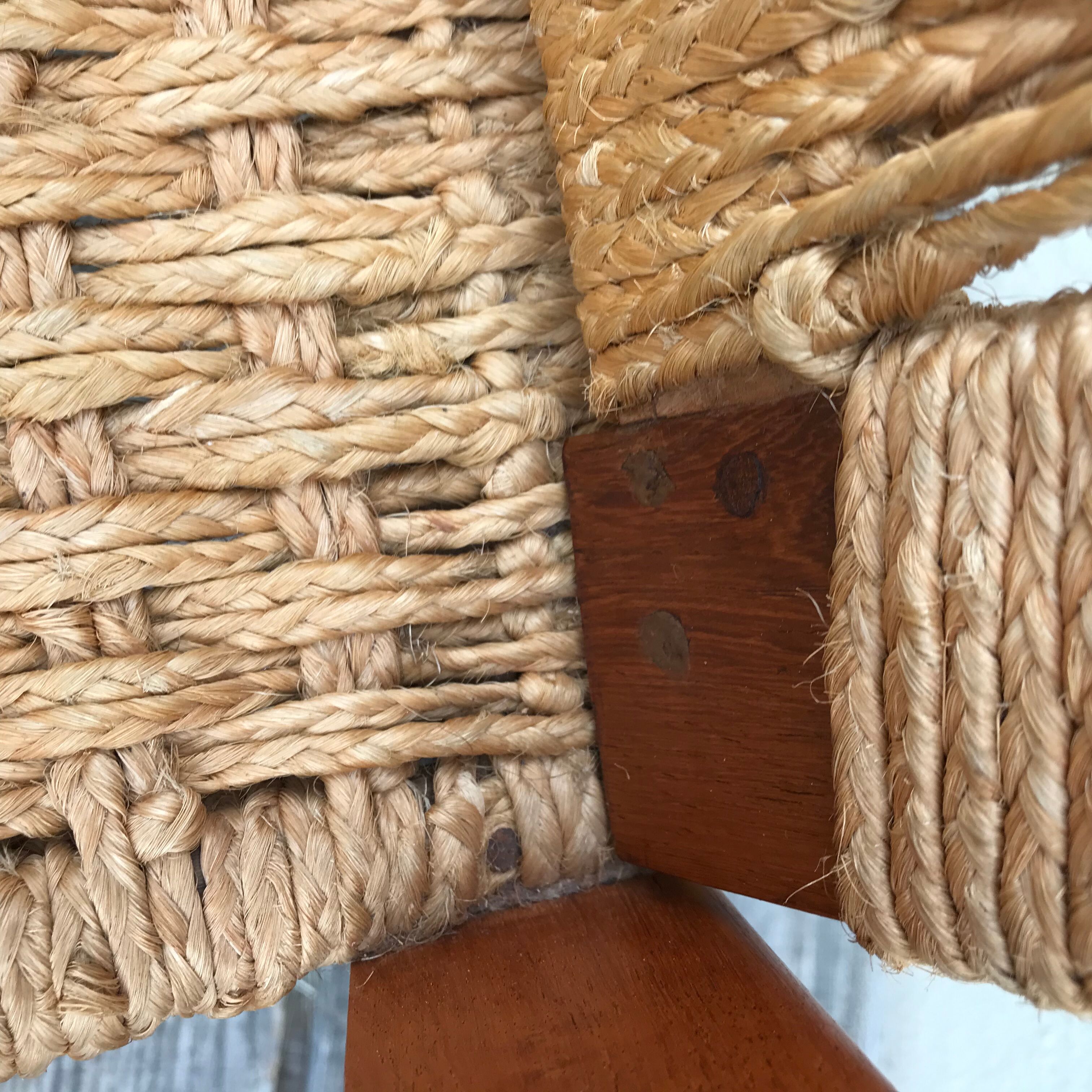 Vintage armchair 1940 in mahogany and braided rope