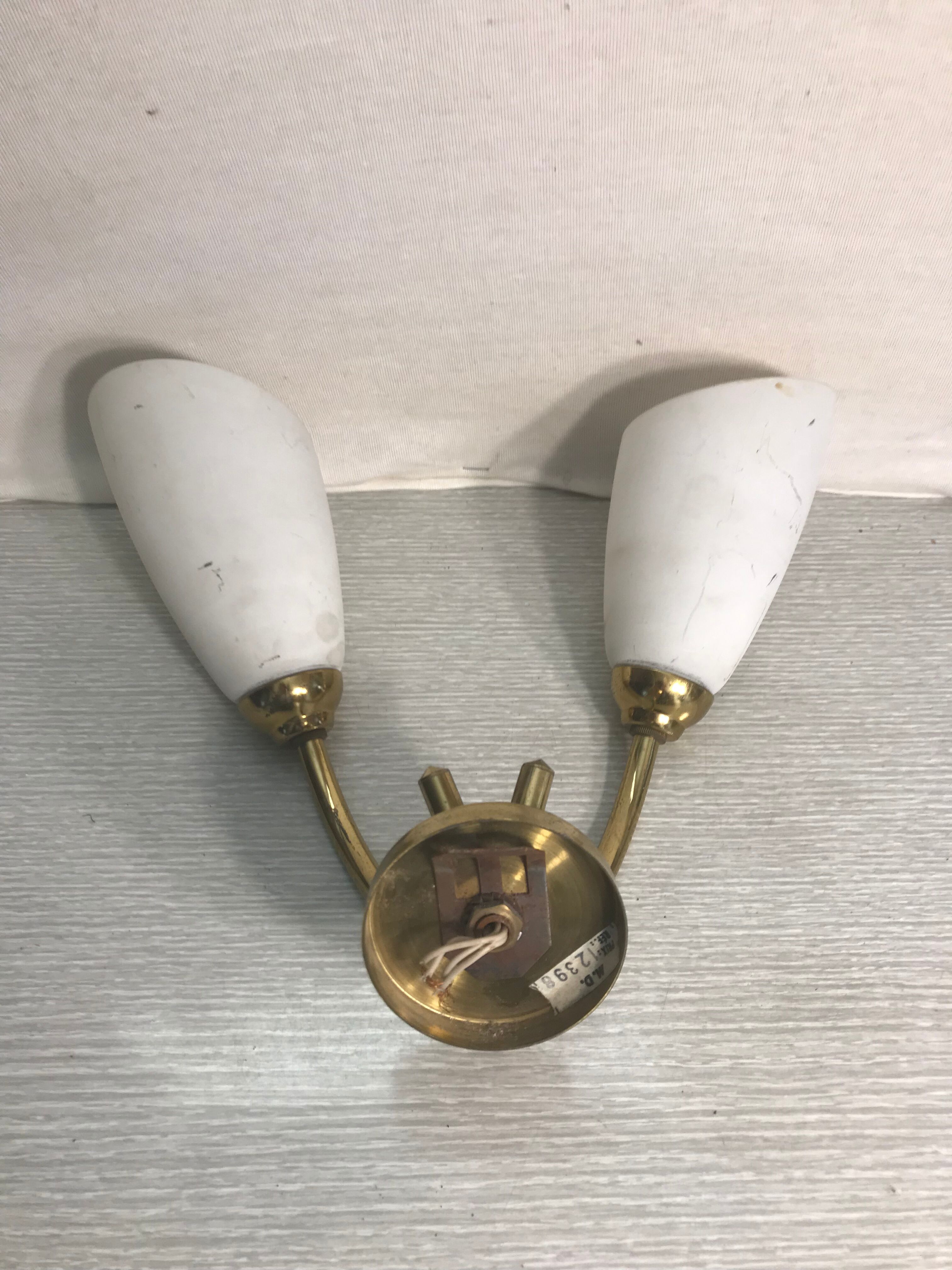 Double metal vintage wall sconces with white opaline reflectors