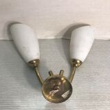 Double metal vintage wall sconces with white opaline reflectors