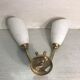Applique vintage double en métal doré avec réflecteurs en opaline blanc