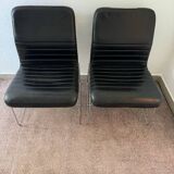 Black leather armchairs, Italian design, 70s (X2)