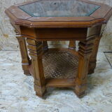 Hexagonal glass wood coffee table