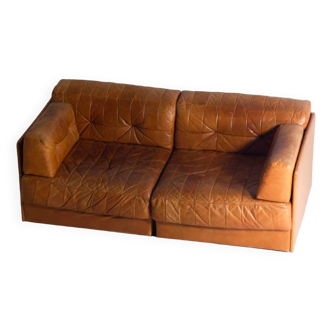 Vintage patchwork leather sofa in caramel leather, Germany 1960s